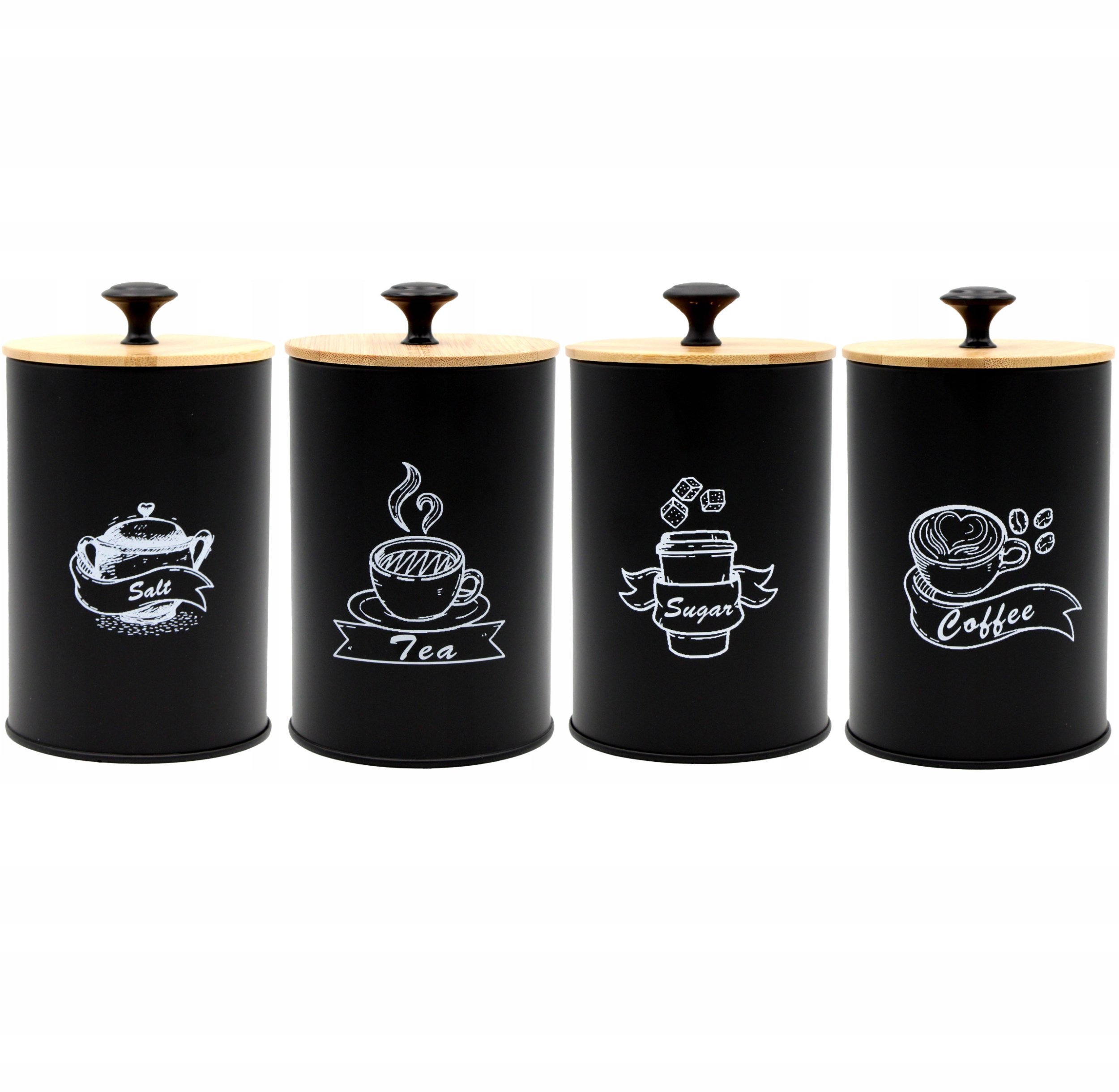 KOMPLET 4 POJEMNIKÓW KAWA HERBATA CUKIER SÓL 16X9,5CM BRUNBESTE BB-2675 (NAPISY ENG)