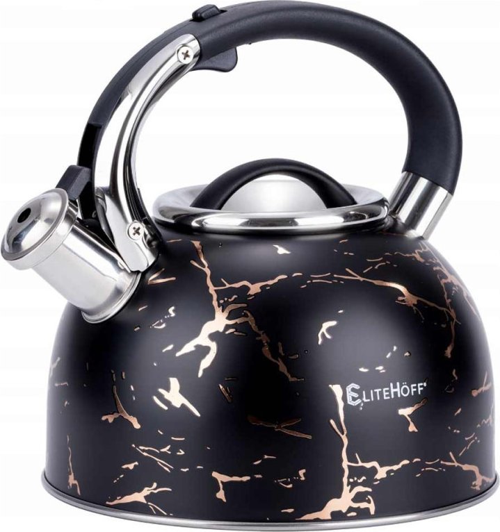 Elitehoff Czajnik tradycyjny stalowy 3 L czarny marmur z gwizdkiem indukcja gaz Elitehof E 5155