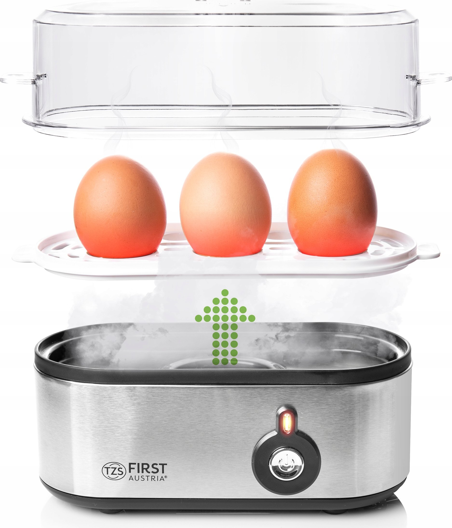 Jajowar First TZS First Austria Egg Boiler, Stainless Steel, 210W, Buzzer, 3 Eggs FA-5115-2