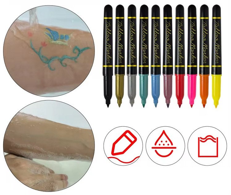 Tatuaze Dla Dzieci Tatuaze Zmywalne Dla Dzieci Szablony + 10x Flamastry