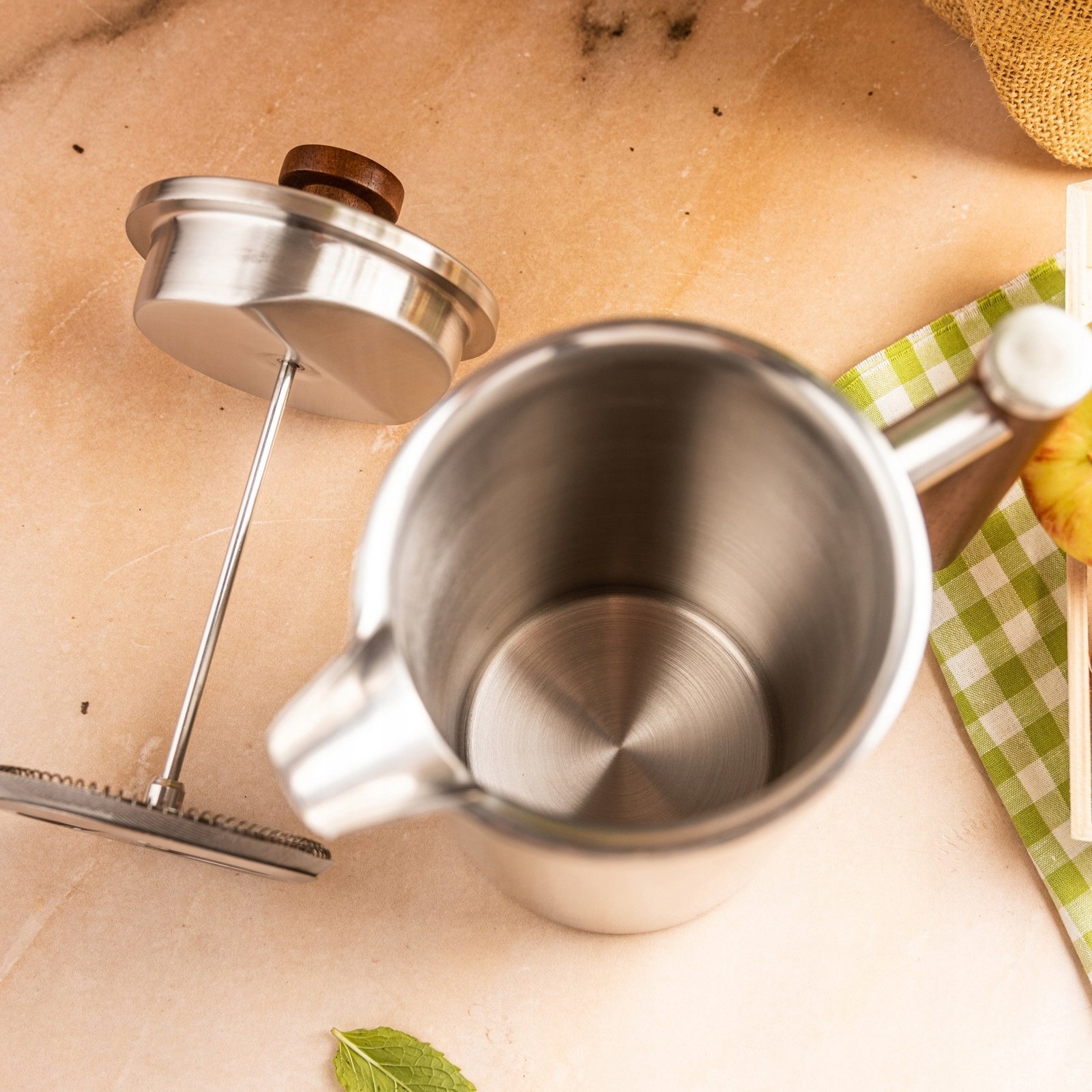 KingHoff STALOWY ZAPARZACZ TŁOKOWY DO KAWY HERBATY 1L KH-1995