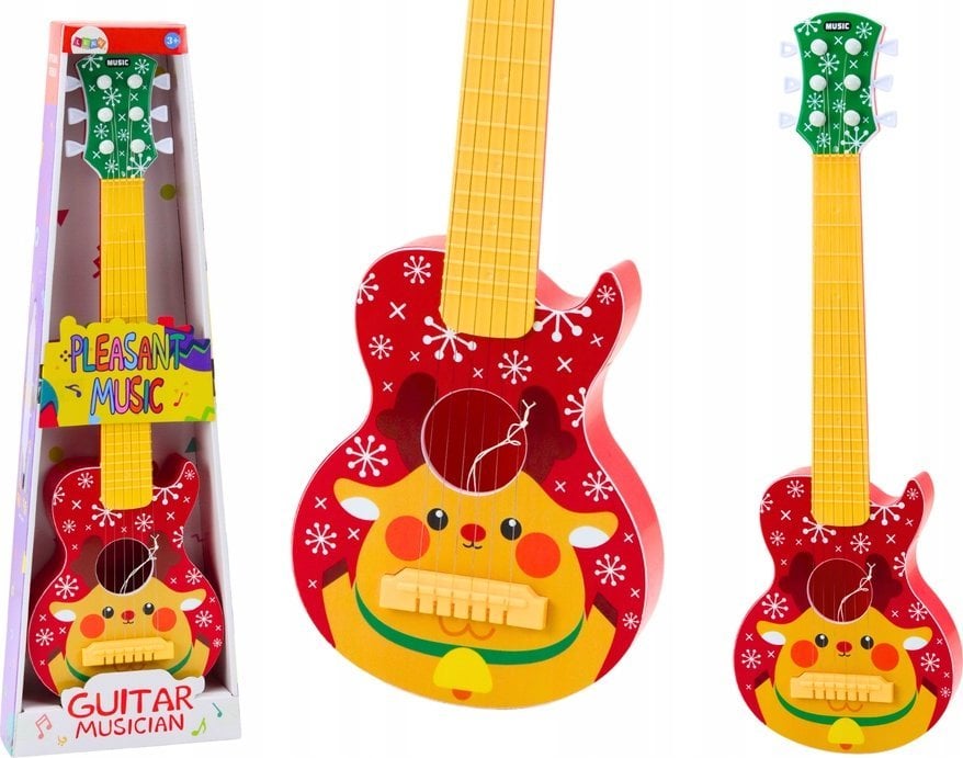LeanToys Gitara Zabawkowa Dla Dzieci Regulacja Strun Renifer Czerwona