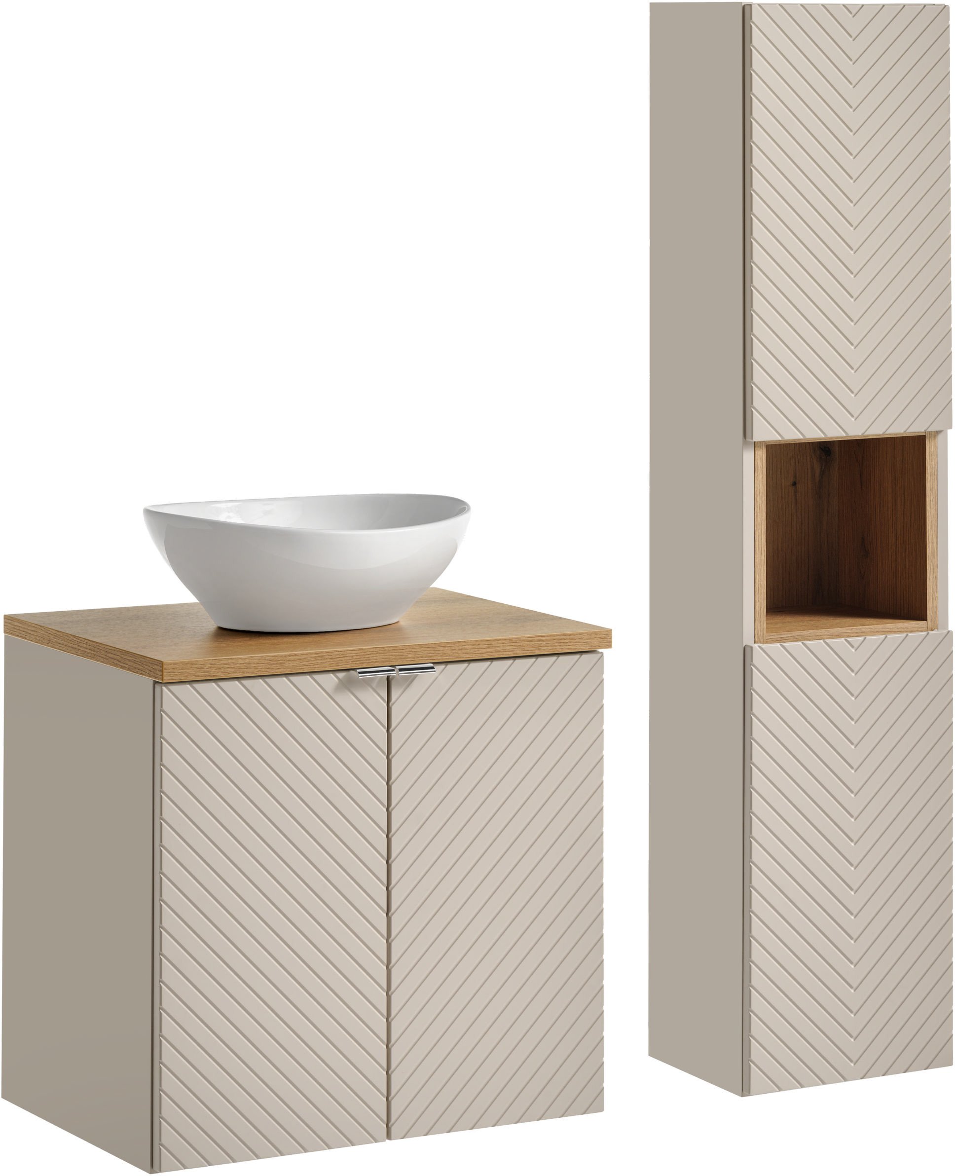 Zestaw meblowy 60cm z blatem, umywalką nablatową Lola i szafką wysoką