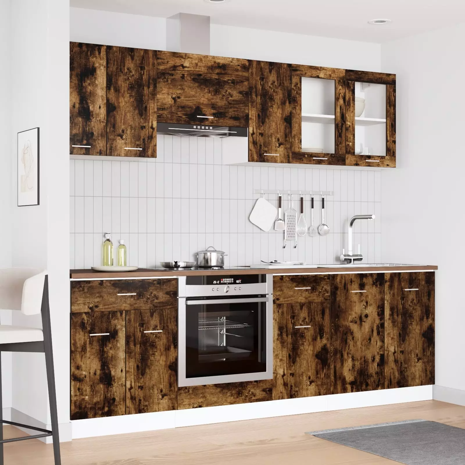 vidaXL Zestaw szafek kuchennych 8 elementów w wędzonym dębie z drewna inżynieryjnego