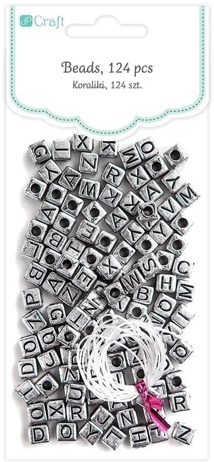 Koraliki literki czarne na srebrnej bazie 30g