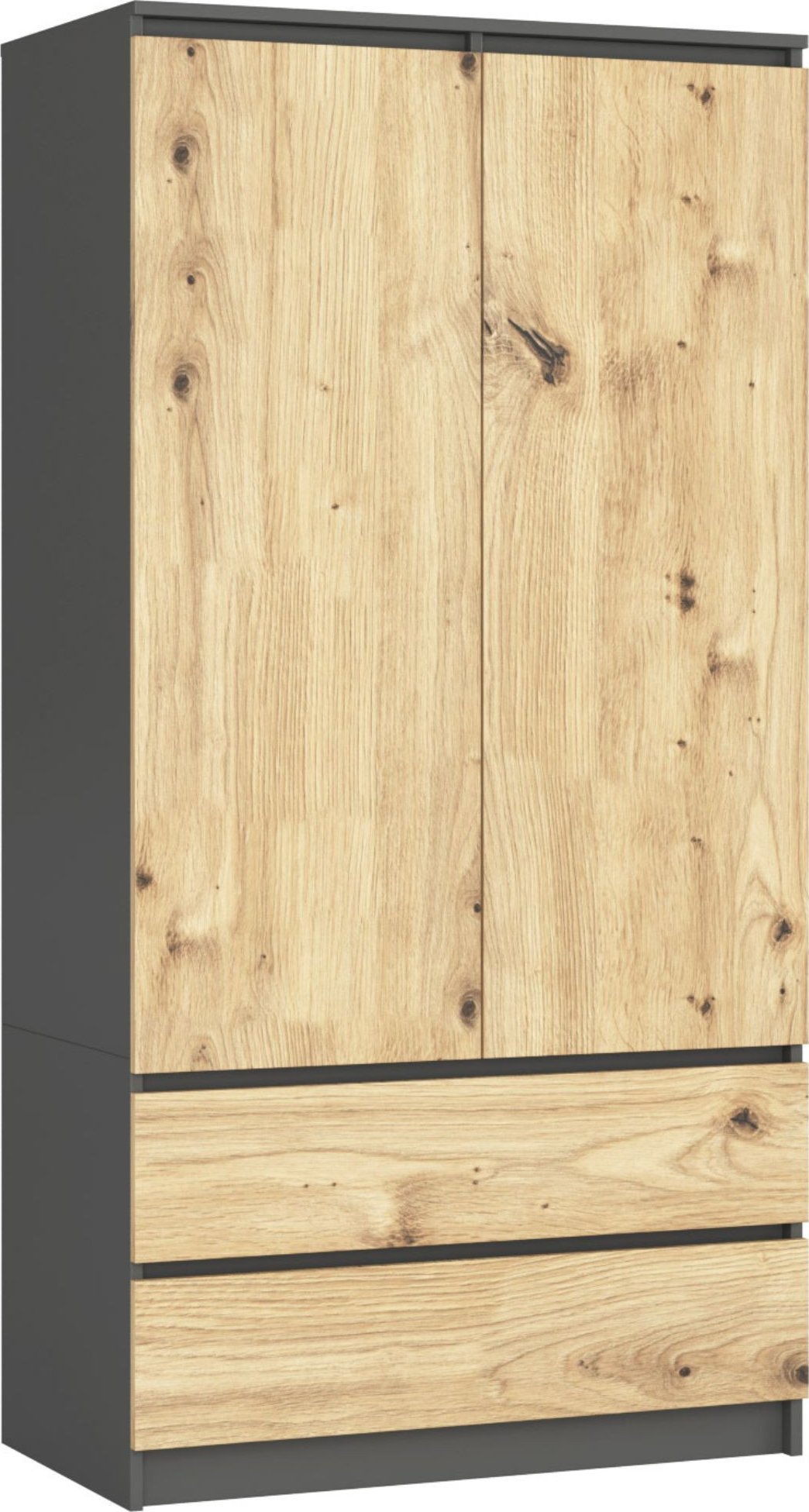 Fabryka Mebli Akord Szafa do sypialni S 90 cm 2 drzwi 2 szuflady - grafit szary-dąb artisan