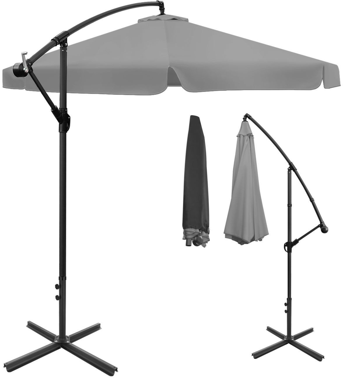 Składany parasol ogrodowy 350 cm XXL pokrowiec grafitowy 8-ramienny