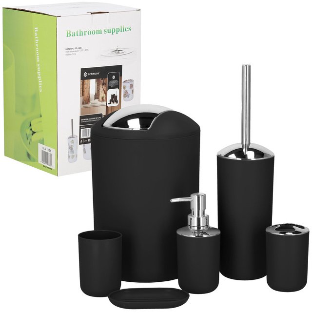 Zestaw łazienkowy 6w1 akcesoria do wc łazienki loft szczotka kubki kosz dozownik czarny UNIWERSALNY