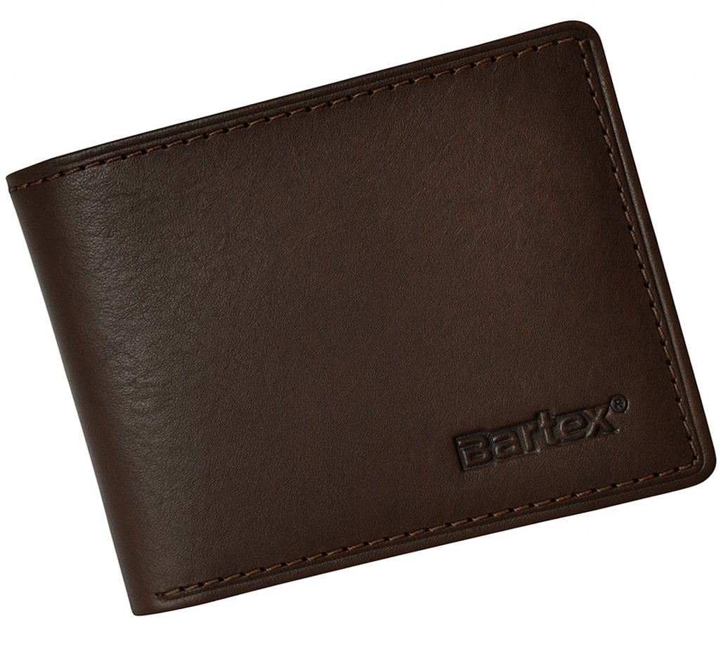 Bartex 330 - Skórzany portfel męski Slim brązowy RFID