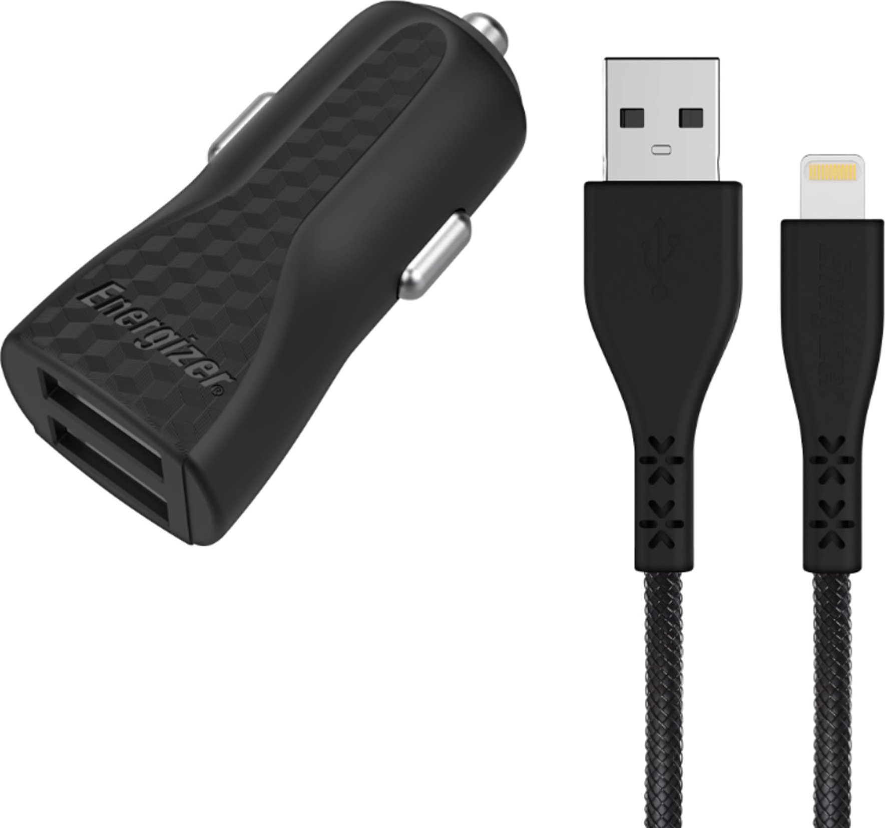 Ładowarka Energizer Car Charger 2xUSB + Lightning Cable (1.2m) black