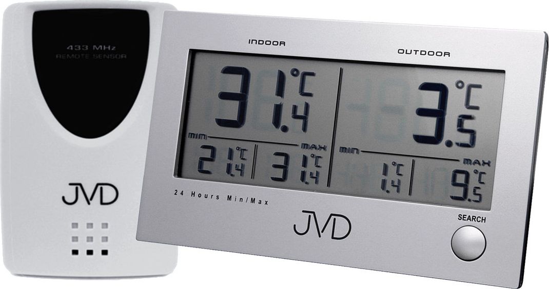 Stacja pogodowa JVD Termometr JVD T29 Wewn Zewn Pamięć Min Max Alarmy uniwersalny