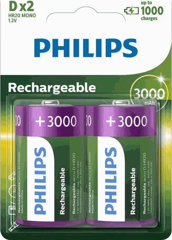 Philips 2x AKUMULATOR R20 D 3000MAH PHILIPS R20B2A300/10