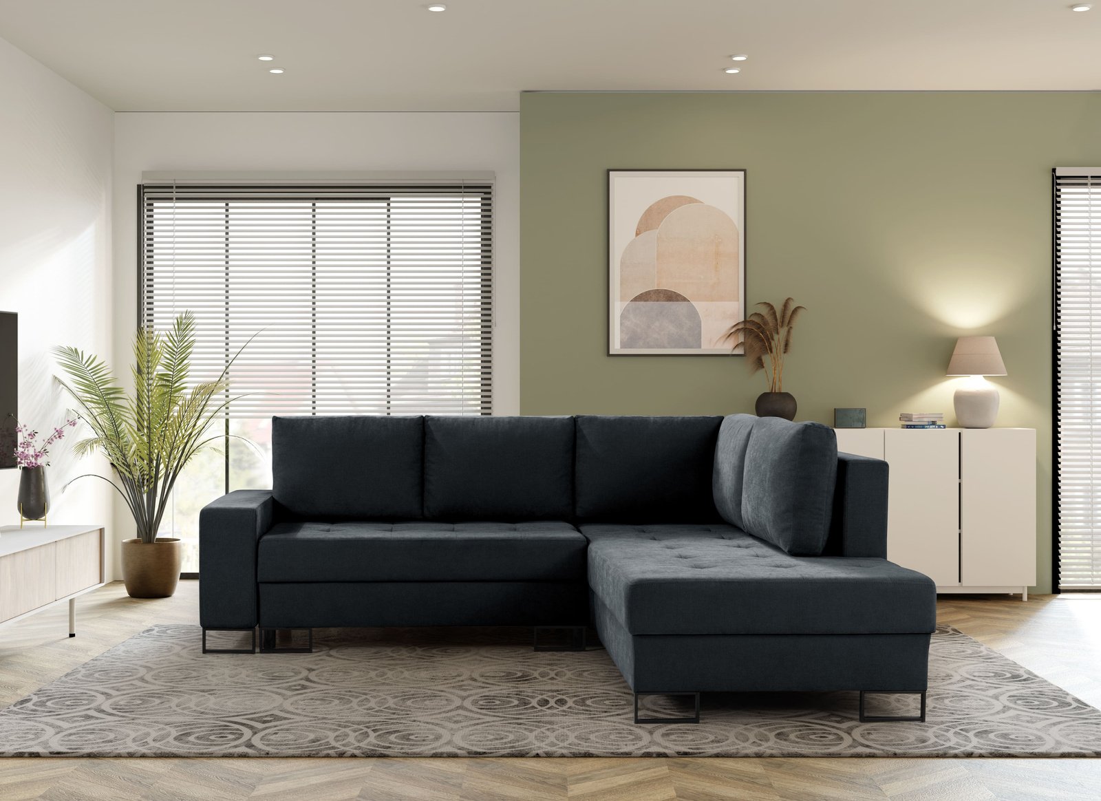 Narożnik TREVI prawostronny Wind 99 czarny szenil funkcja spania