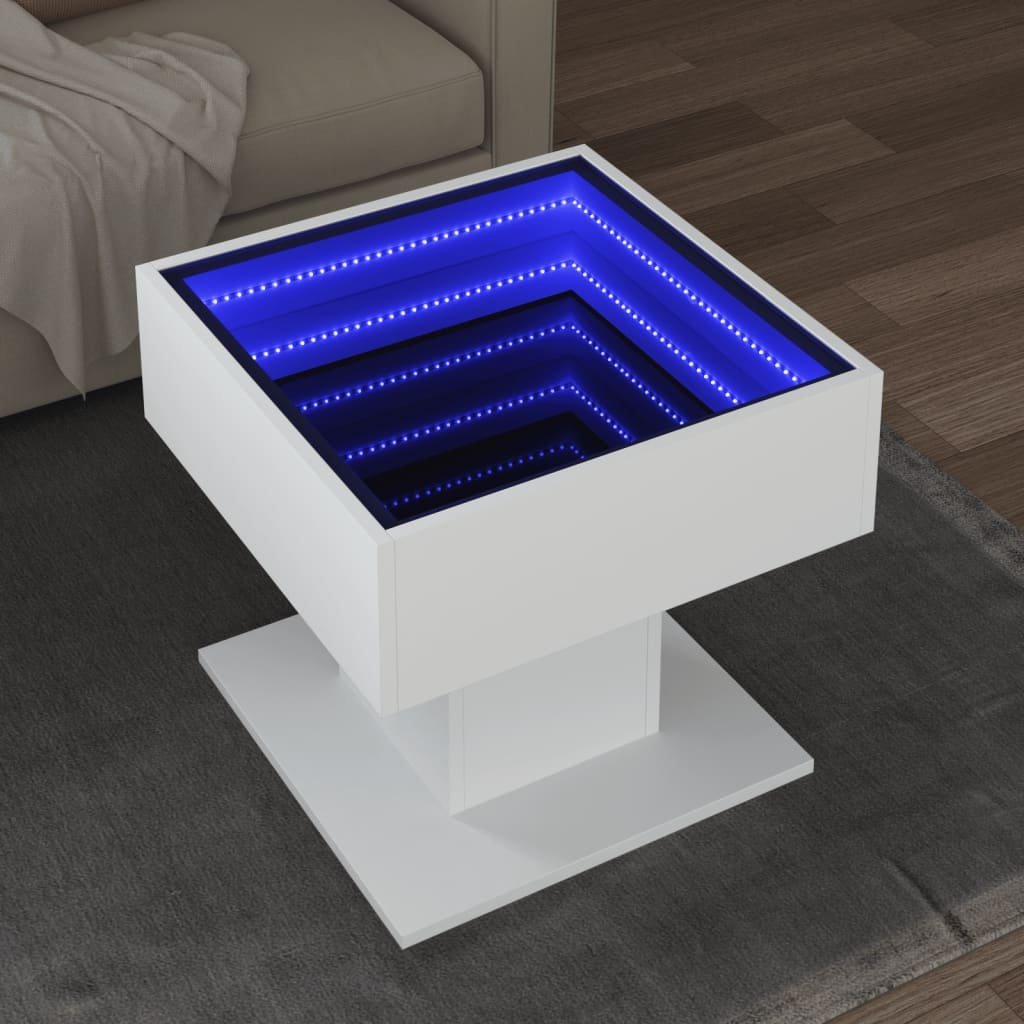 vidaXL vidaXL Stolik kawowy z LED, biały 50x50x45 cm, materiał drewnopochodny