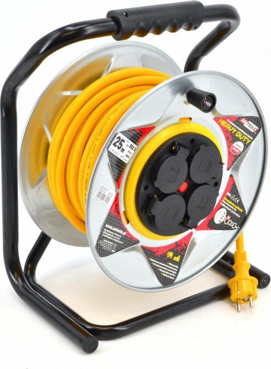 AWTools przedłużacz bęben metalowy żółty Heavy Duty 25m 3x2,5 mm 16A, 3680W, IP44 neopren (AW70262)