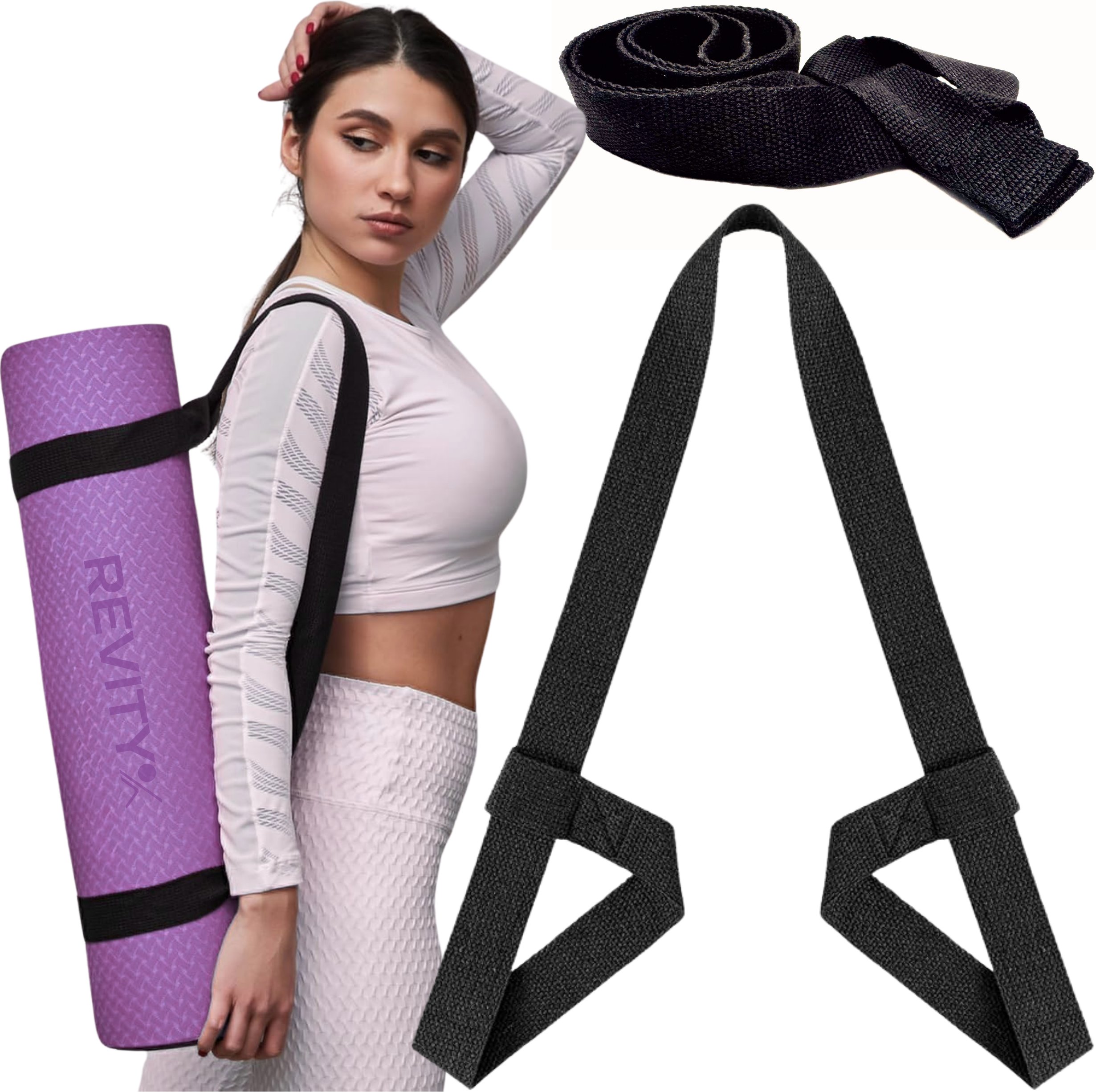 Pasek do przenoszenia maty do ćwiczeń uchwyt Revity czarny 140 cm