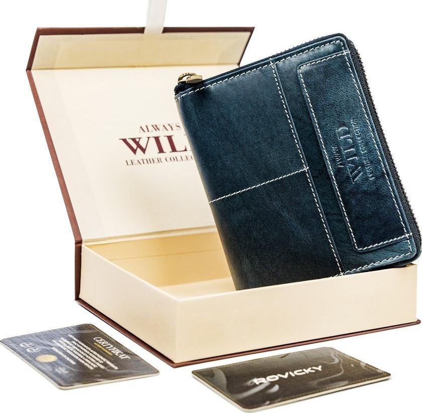 Always Wild Pionowy Portfel Męski Na Zamek Z Przeszyciami, Skóra Naturalna !