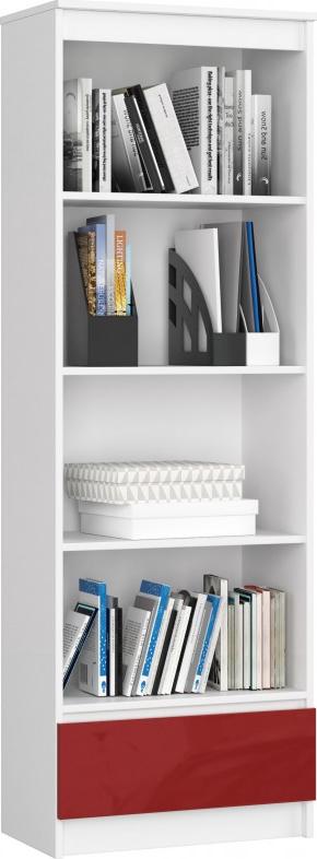 Fabryka Mebli Akord REGAŁ R 60 cm CLP 1 SZUFLADA 4 PÓŁKI BIAŁY / CZERWONY POŁYSK