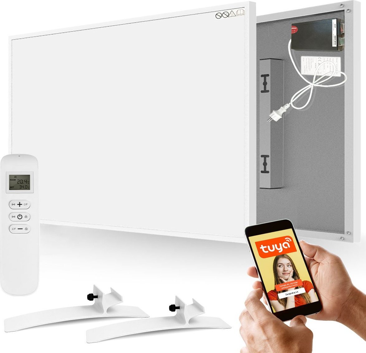 Grzejnik Cronos Zestaw Panel grzewczy IR CRONOS Graphene PRO CGP-700TWP White + Nogi białe