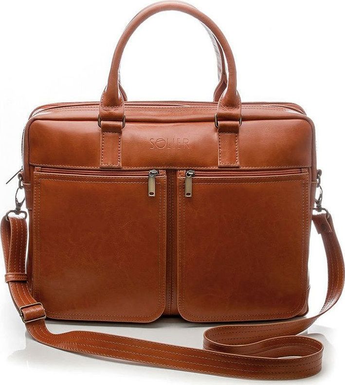 Torba Solier Torba skórzana na ramię, laptopa SOLIER brązowy vintage