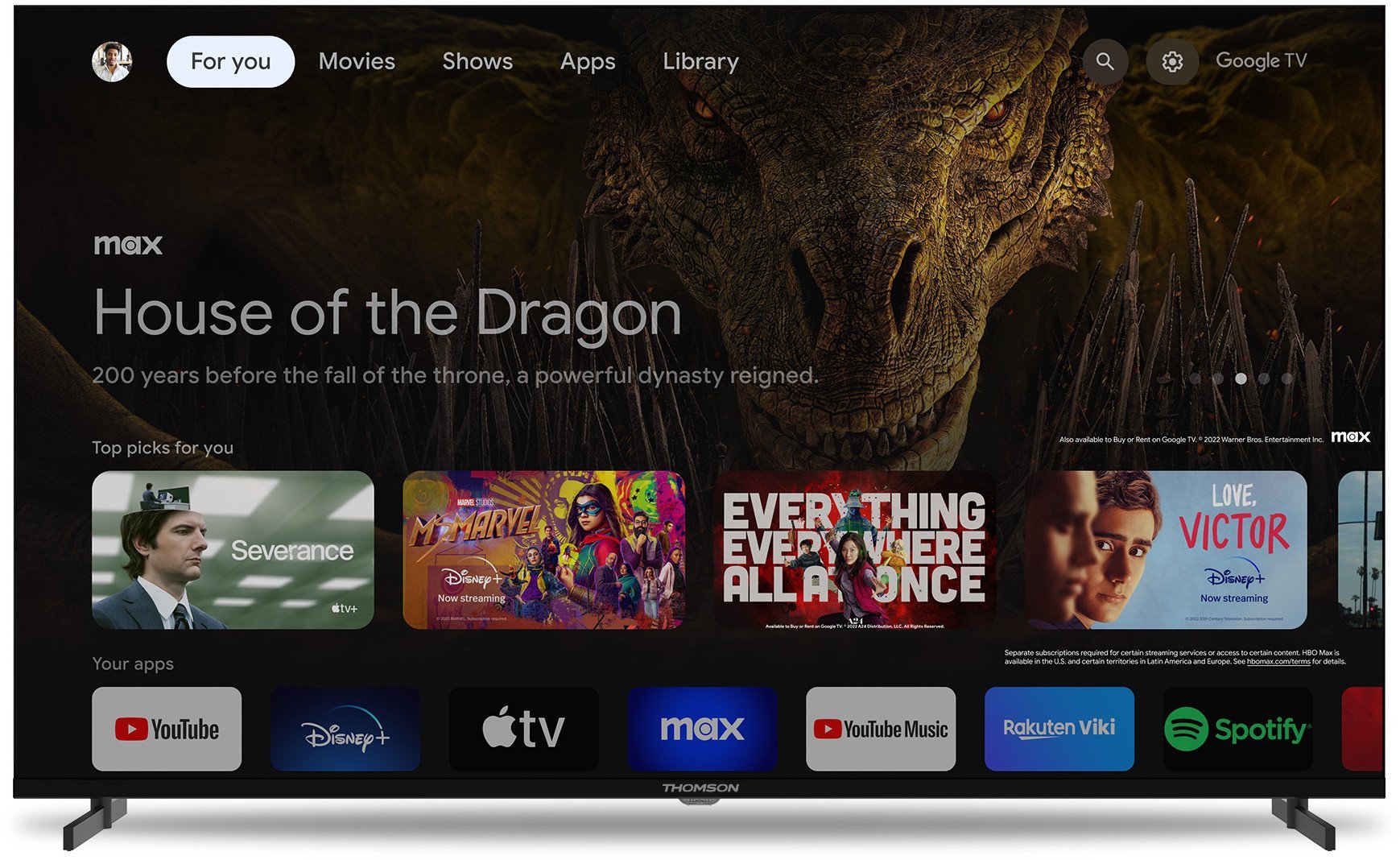 TELEWIZOR THOMSON 50UG4S14 UHD 4K SMART Google TV, boczne nóżki