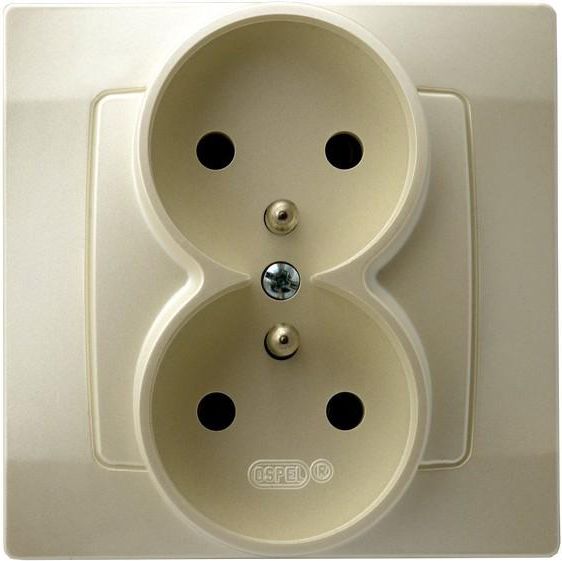 Ospel Gniazdo Karo podwójne z uziemieniem ecru perłowy (GP-2SZ/42)