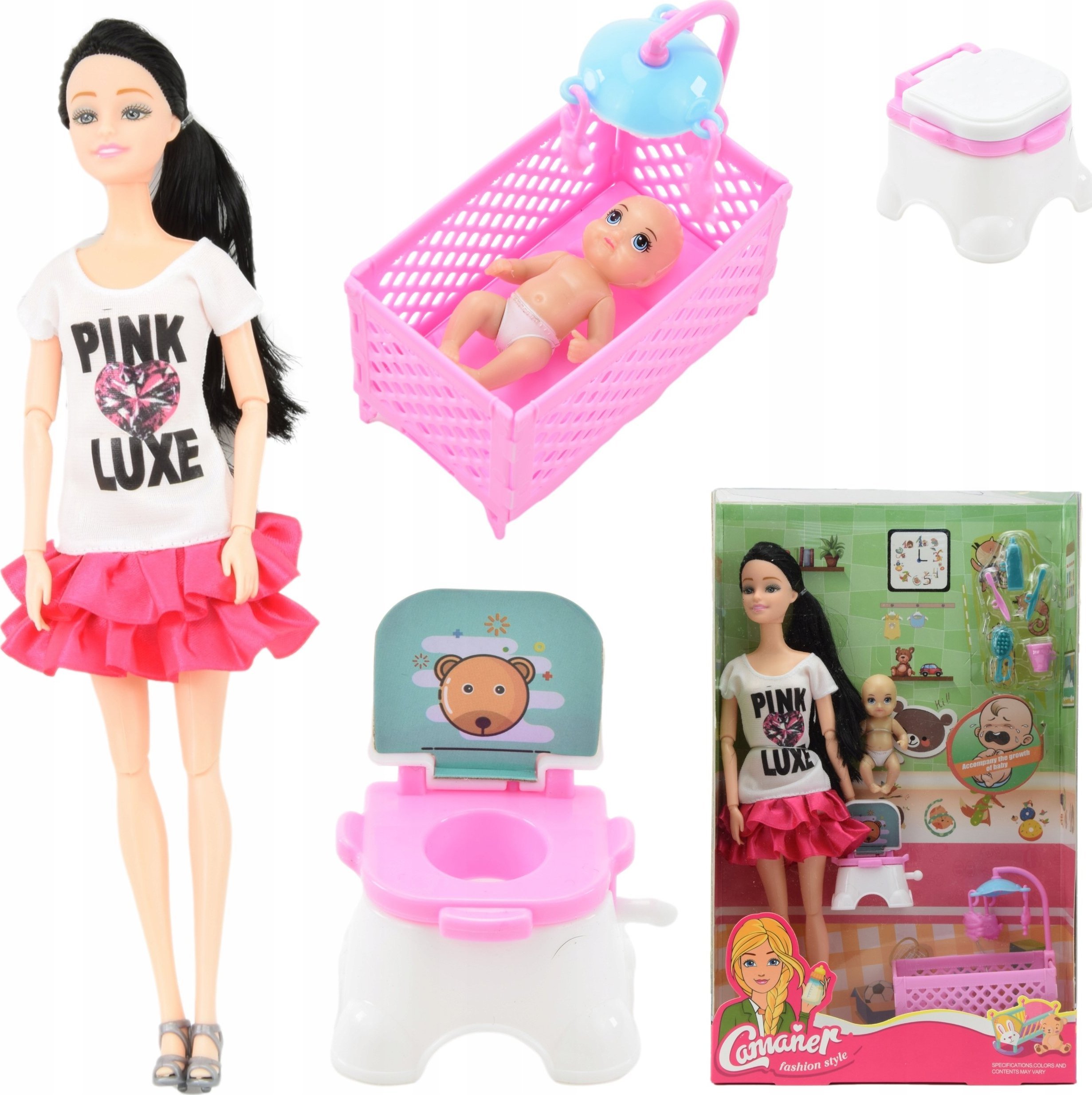 Skleplolki LALKA BOBAS I MAMA TYPU BARBIE ZESTAW AKCESORIA