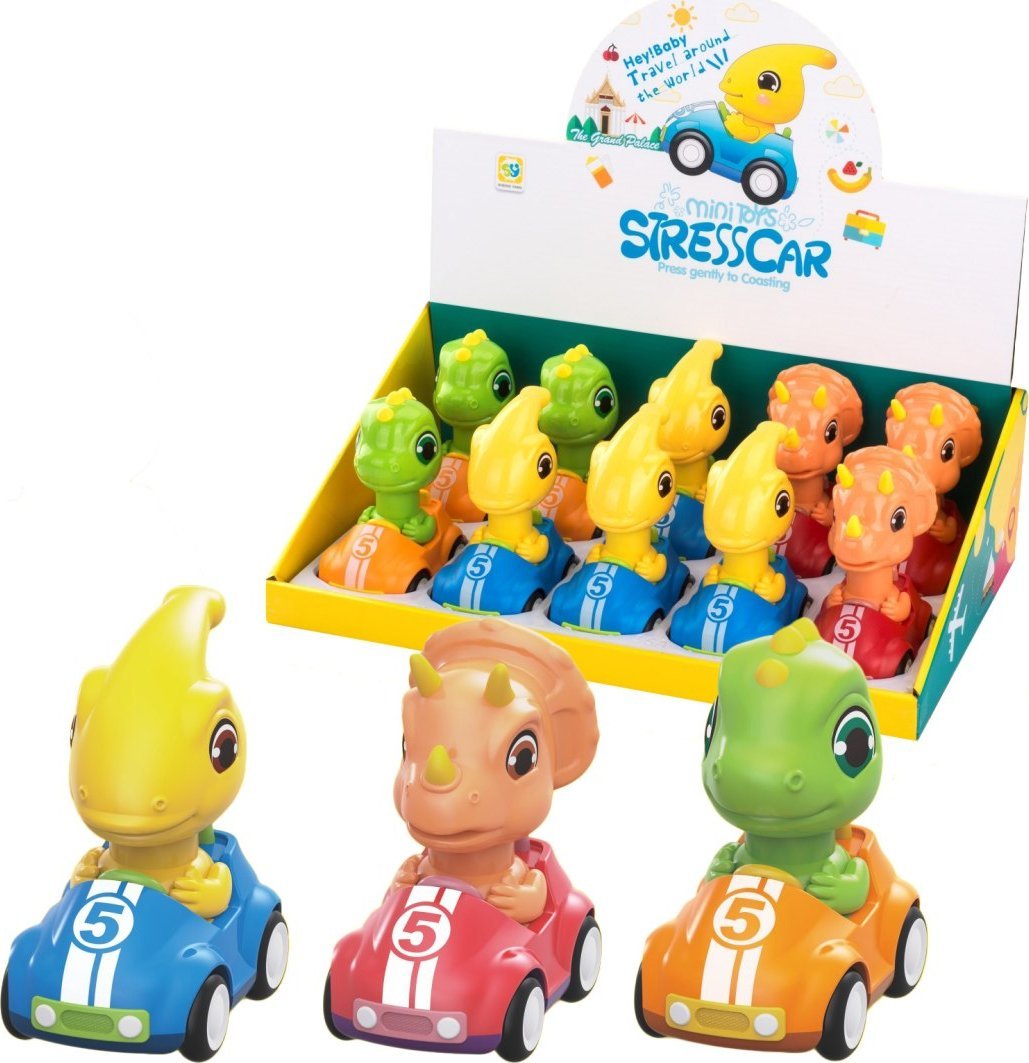 AUTO Z DINOZAUREM NACIŚNIJ I JEDŹ 1SZT