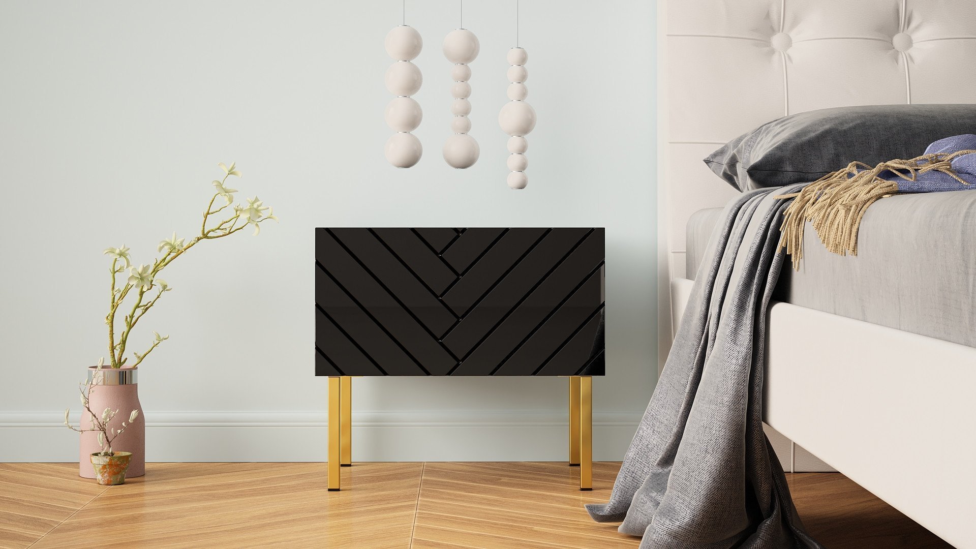 MEGSTYL SZAFKA NOCNA 50CM Z 1 SZUFLADĄ NA ZŁOTYCH NOGACH - GALA 4 Czarny mat - Czarny połysk