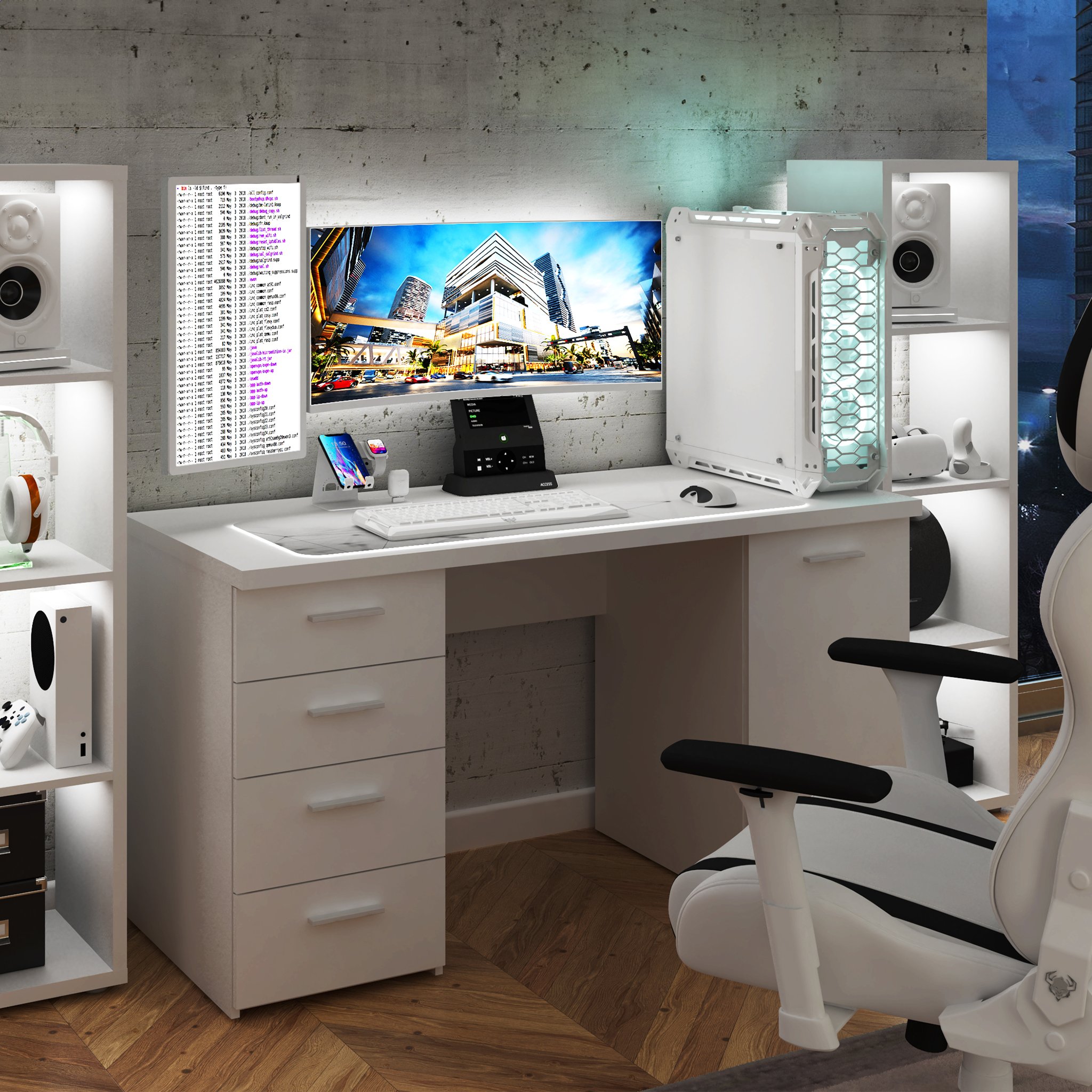 Biurko Gamingowe Białe Z Szufladami Arcalis926