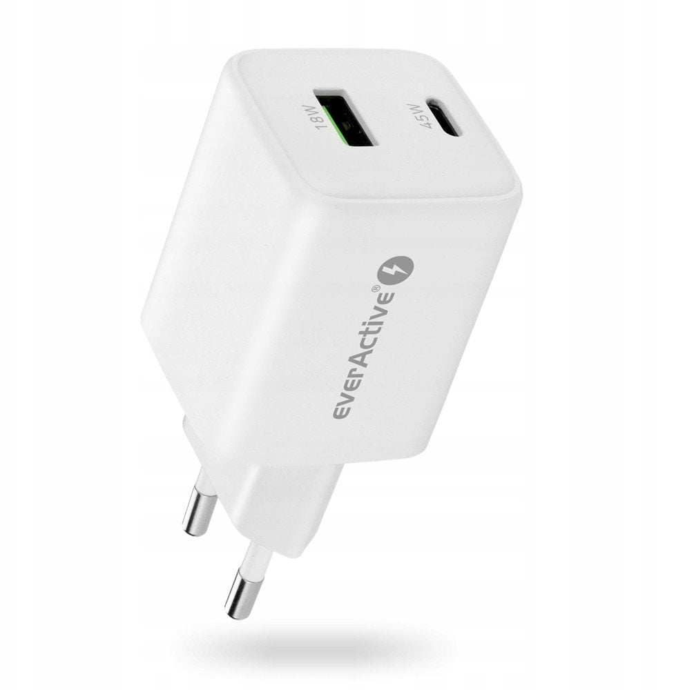 Ładowarka sieciowa GaN 1X USB, 1X USB-C 45W QC4+ PD Biała