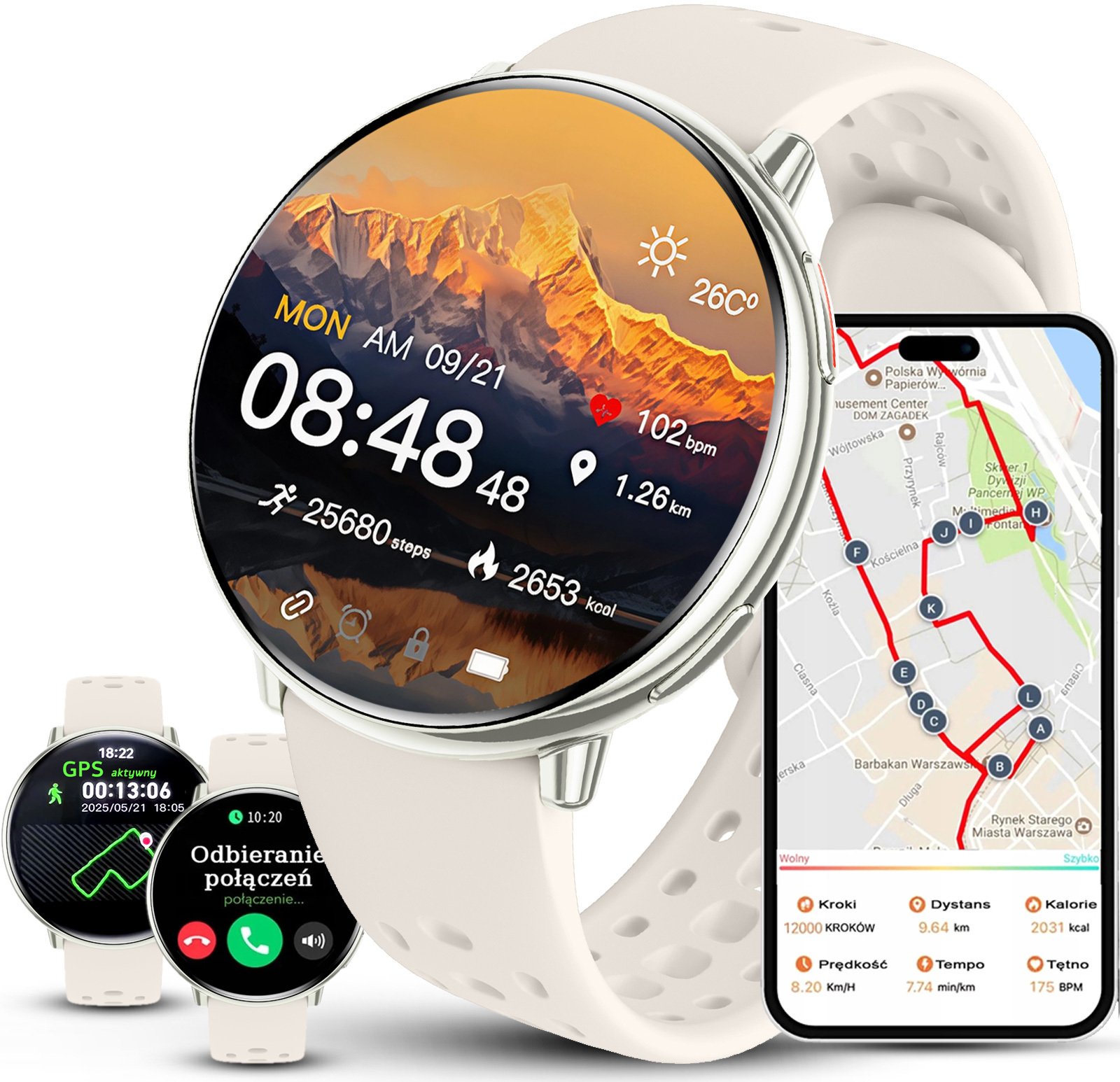 Smartwatch Rubicon Zegarek damski SMARTWATCH HD21-GPS beżowy PROF