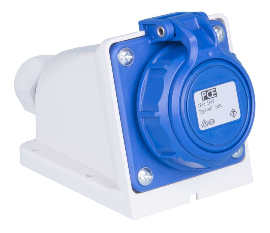 PCE Gniazdo stałe 1F NAUTILUS 10/16A 2P+Z 230V z bolcem + pokrywa IP67/68 20342-8BHP