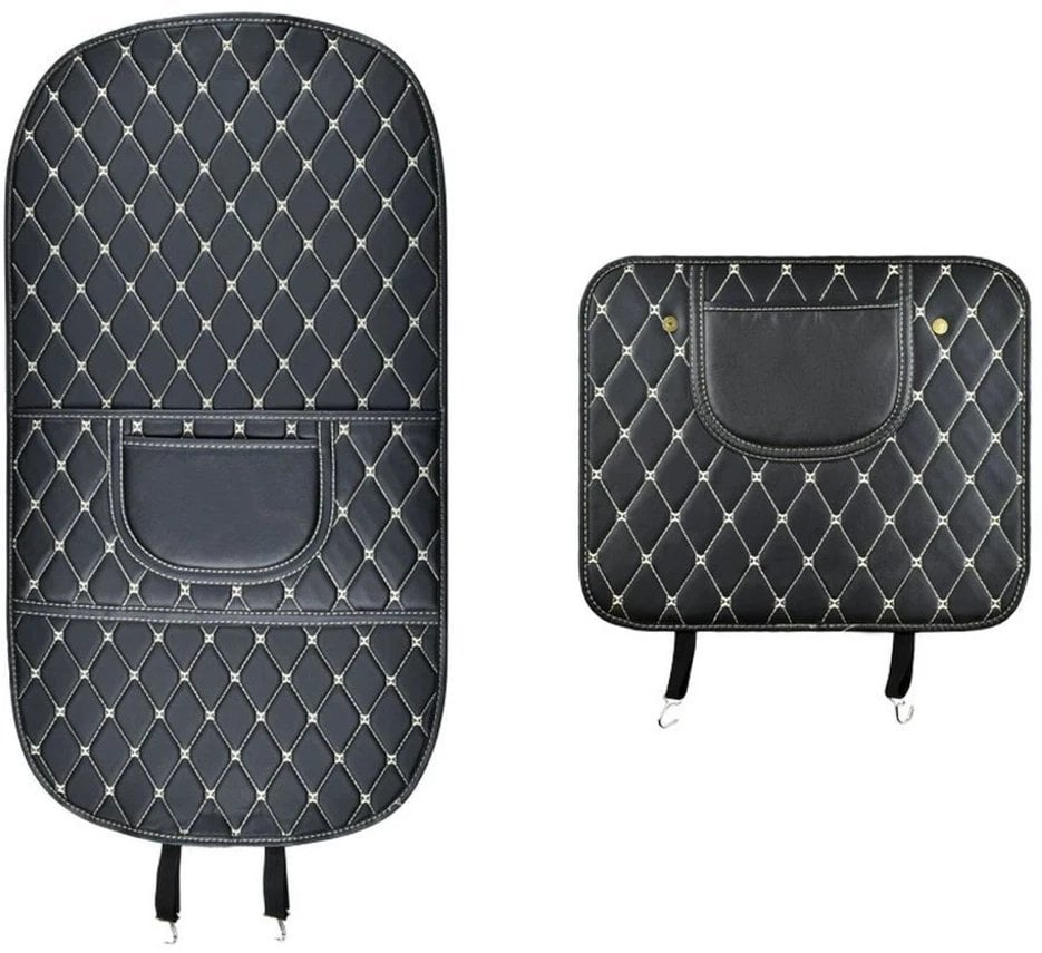 Mata ochronna skórzana na fotel samochodowy przeciw kopaniu z organizerem czarna