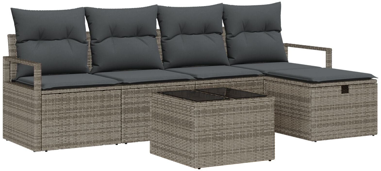 vidaXL Zestaw 6-mebli ogrodowych z szarymi poduszkami Poli Rattan, vidaXL 2-osobowa sofa ogrodowa z poduszkami szary Poli Rattan