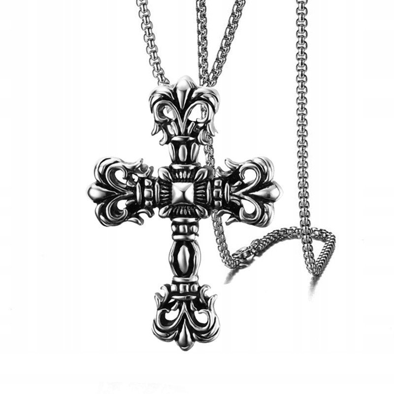 NASZYJNIK Srebrny Stal Łańcuszek KRZYŻYK 328