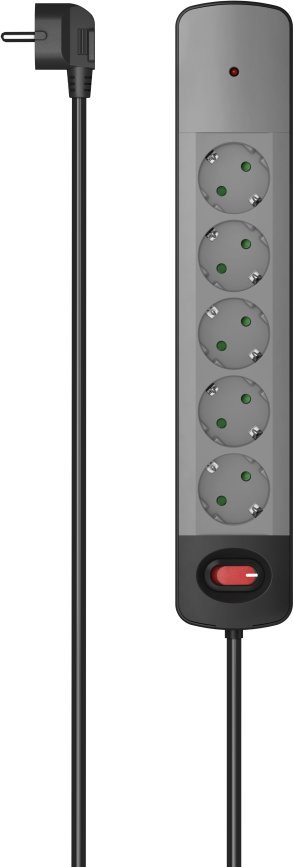 Hama LISTWA ANTYPRZEPIĘCIOWA 5GN SCHUKO, CZARNO-SZARA 1,5M, 3680W, 18.000A