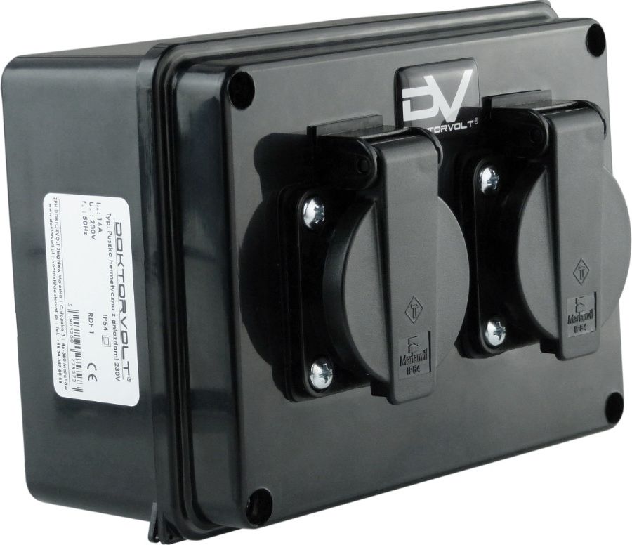 Doktorvolt Puszka hermetyczna z gniazdami 230V wym/zew 160x120x95 IP54 Schuko 6.82105 M-L 9573