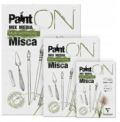 Paint-On Blok Misca A4, 250gram, 15 ark hvidt papir indeholder græs fibre, multi teknik papir, toplimet