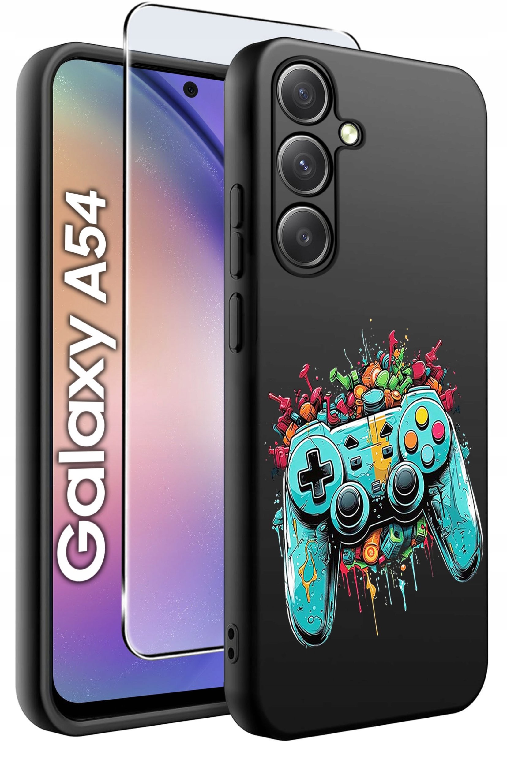 ETUI do Samsung A54 5G WZORY | SILIKONOWE MATT CASE + SZKŁO 9H