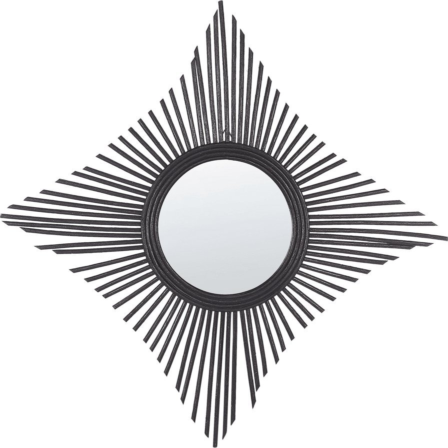 Beliani Rattanowe lustro ścienne 60 x 60 cm czarne MAJENE