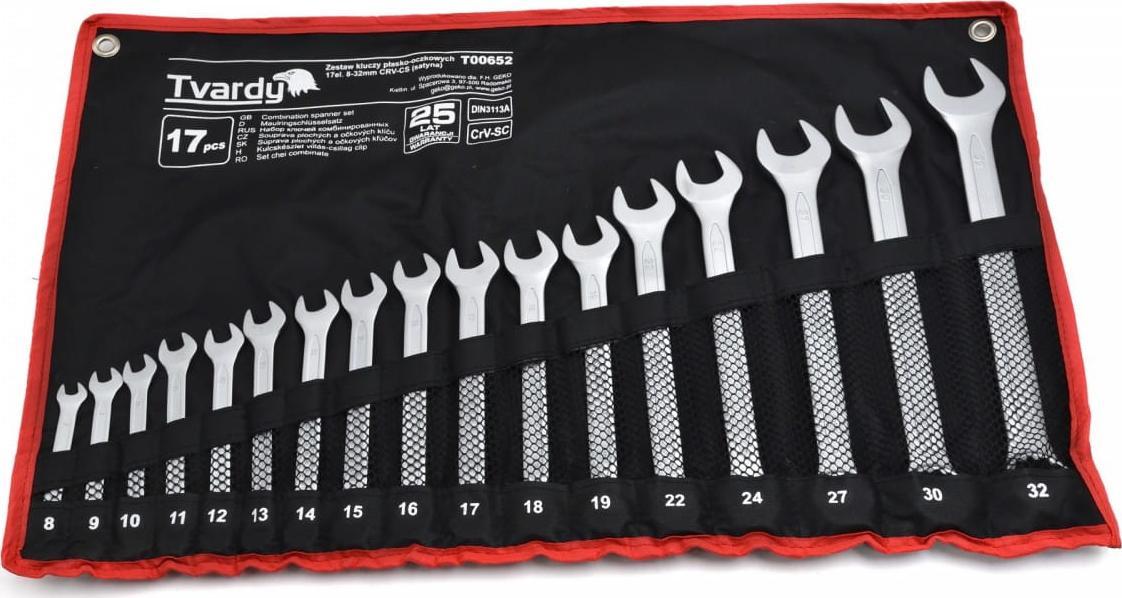 Geko ZESTAW KLUCZY PŁASKO-OCZKOWYCH 17EL. 8-32MM CRV-CS (SATYNA)(6) T00652 GEKO