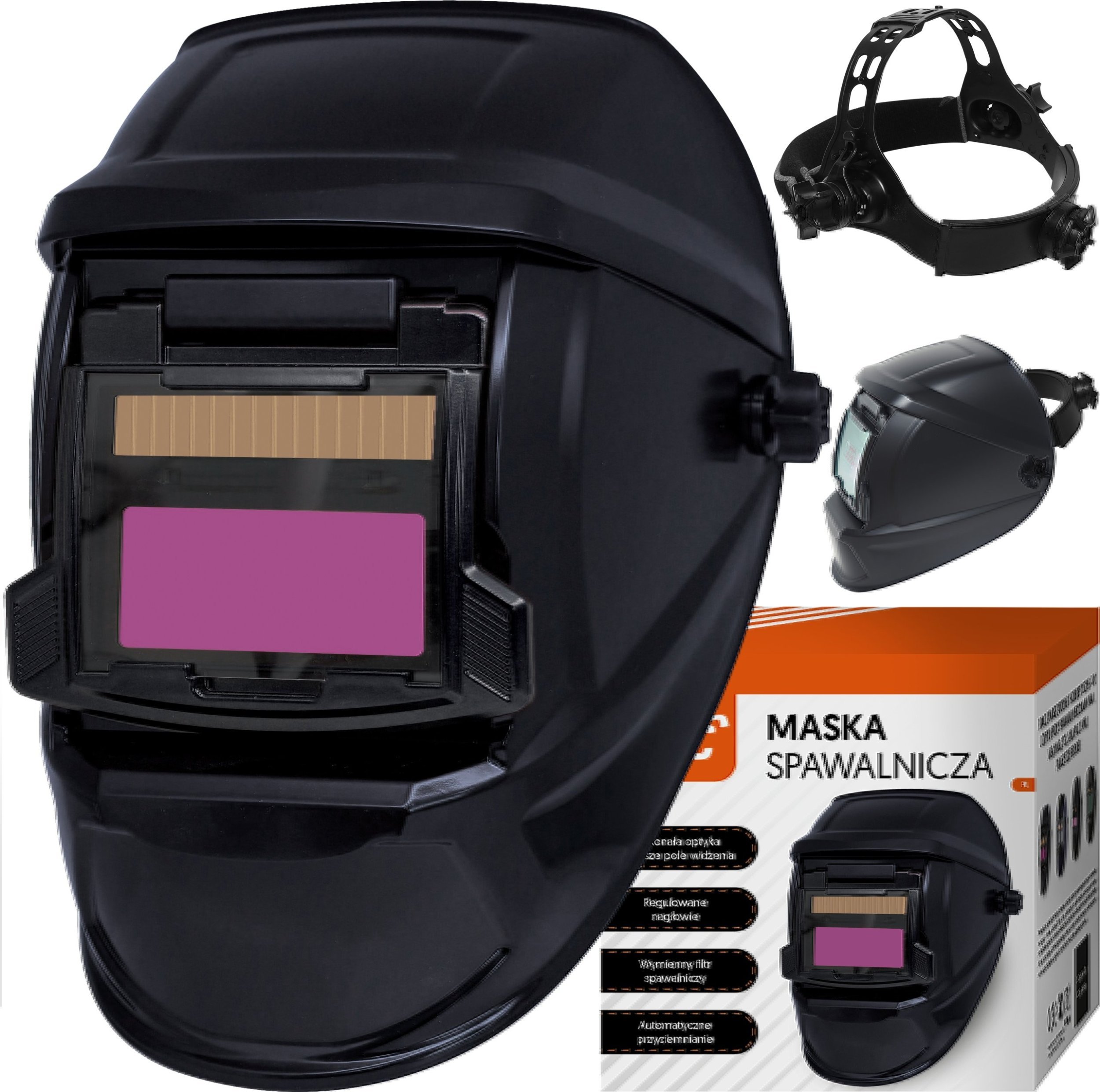 Maska spawalnicza TIMBER samościemniająca z filtrem reg.01-1s. Bateria słoneczna/bat.litowa CR2032