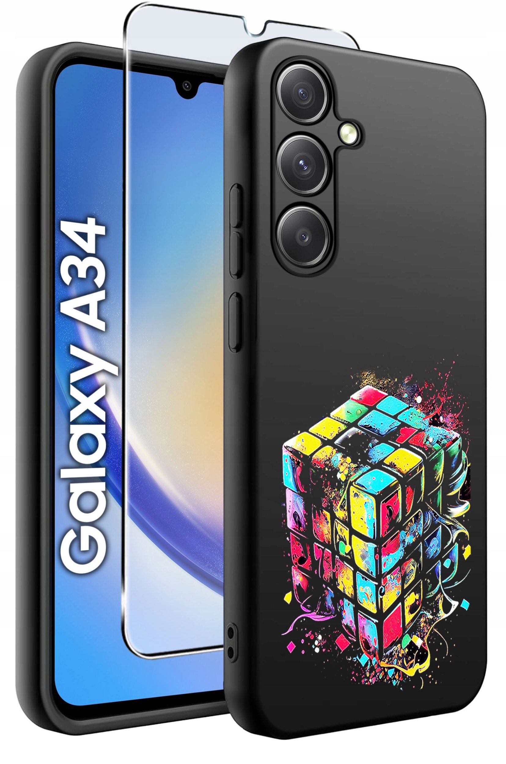 ETUI do Samsung A34 5G WZORY | SILIKONOWE MATT CASE + SZKŁO 9H