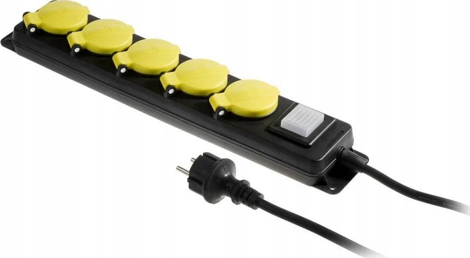 AWTools AWTOOLS PRZEDŁUŻACZ WARSZTATOWY CZARNY 5 GNIAZD 3,0m Z UZIEMIENIEM, WYŁĄCZNIK IP44 3x1,5mm