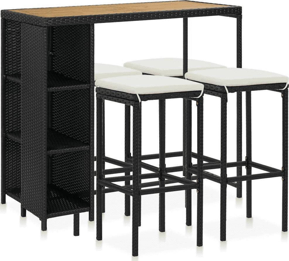 vidaXL VidaXL 5-cz. ogrodowy zestaw barowy, poduszki, rattan PE, czarny