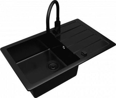 Zlewozmywak Kernau Zestaw KGSQ 5077 1B1D Deep Black + KWT 40 Matt Black Elastyczna
