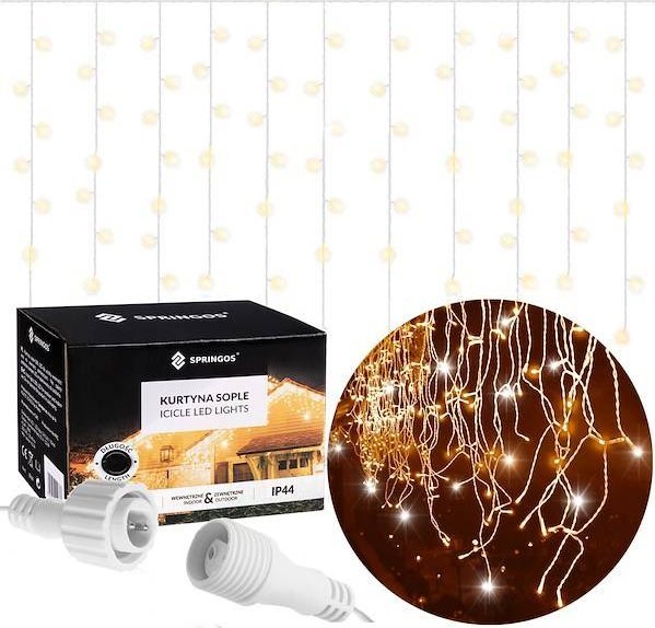 Springos Kurtyna świetlna 1000 led girlanda, lampki wewnętrzno-zewnętrzne sople ciepły biały z zimnym białym flash UNIWERSALNY
