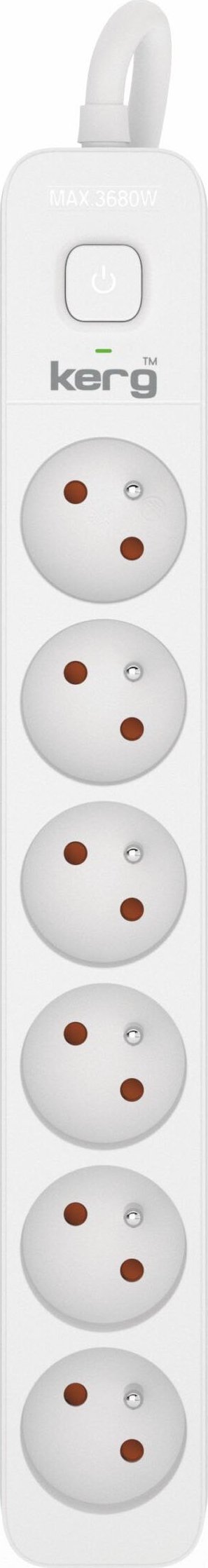Kerg Przedłużacz KERG z wyłącznikiem-6 gniazd-biało-szary-3m-16A-H05VV-F-3x1,5mm2