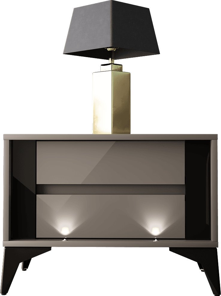 MEGSTYL SZAFKA NOCNA 61CM Z 2 SZUFLADAMI NA CZARNYCH NÓŻKACH - EVEL 4 Szary mat - Szary połysk